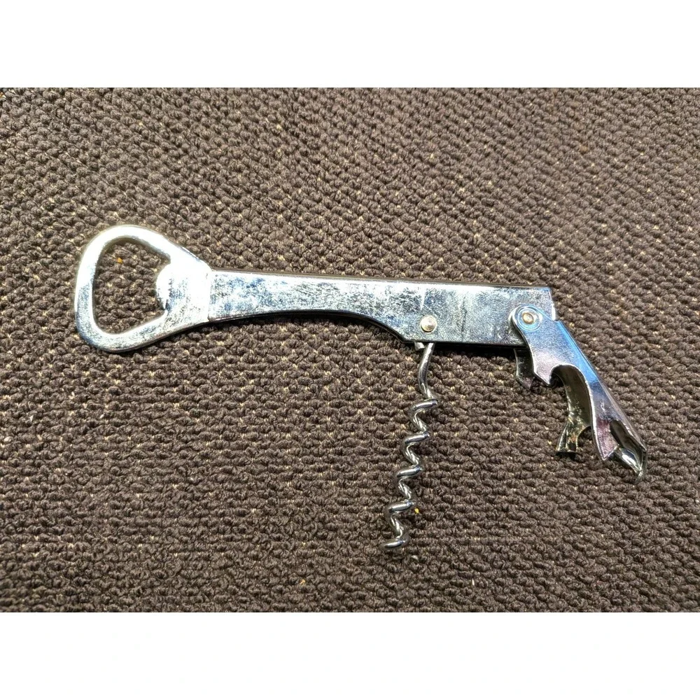Vintage EKCO Chrome Multi-Tool Waiters Friend Corkscrew Bottle Opener Bar Tool